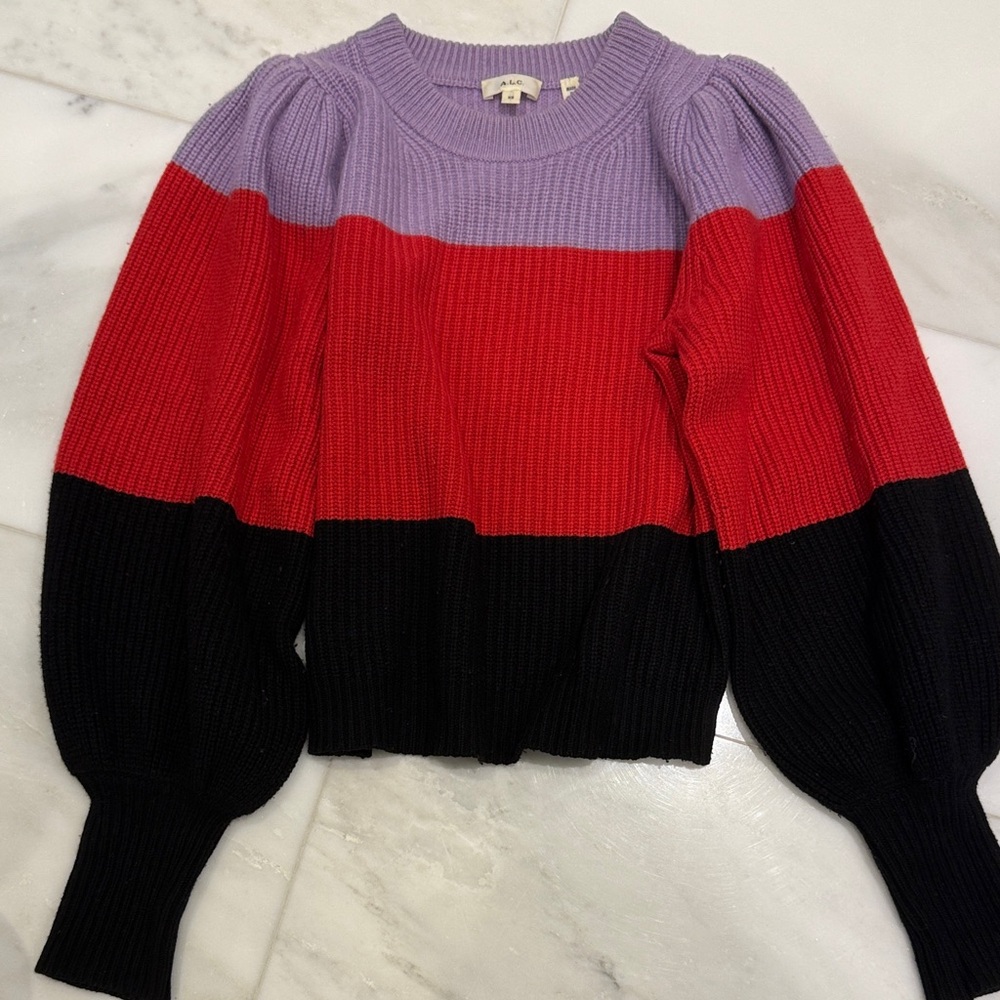 A.L.C. Multicolor Crew Neck Sweater - Red, Purple, Black